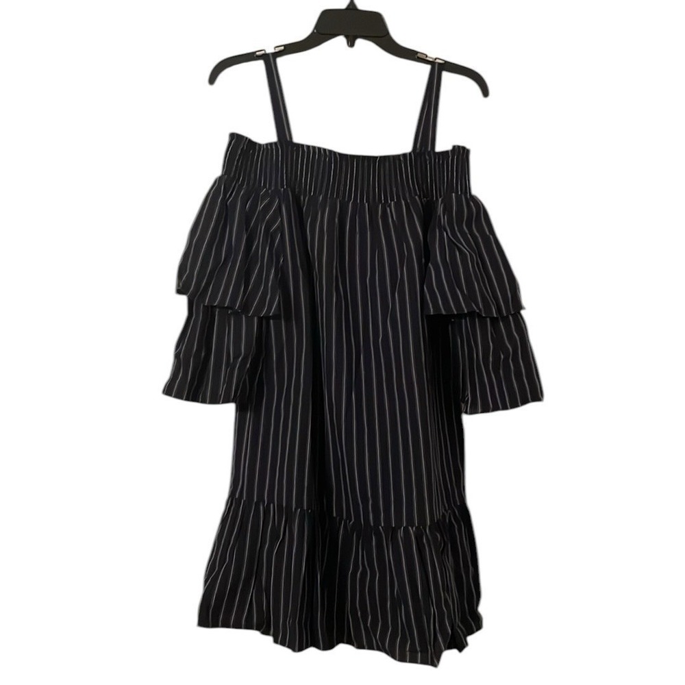 English Factory Women's Navy/White Striped Ruffled Off‎ Shoulder Dress Size M